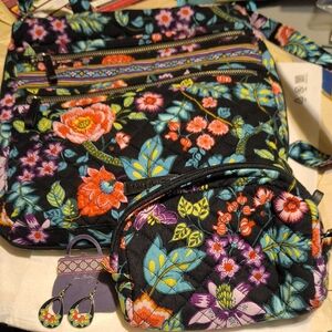 Vera Bradley Hipster Bag, Coin Holder And Earring Set